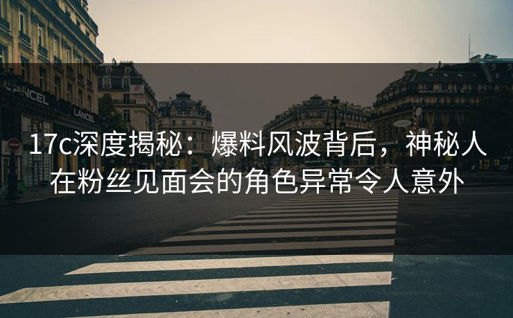 17c深度揭秘：爆料风波背后，神秘人在粉丝见面会的角色异常令人意外